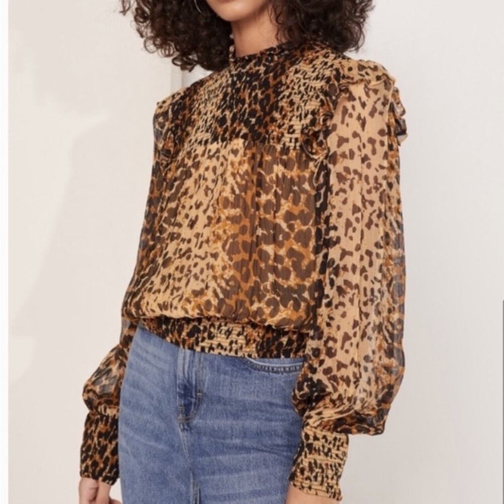 Free People Roma Smocked Blouse Leopard Print Medium